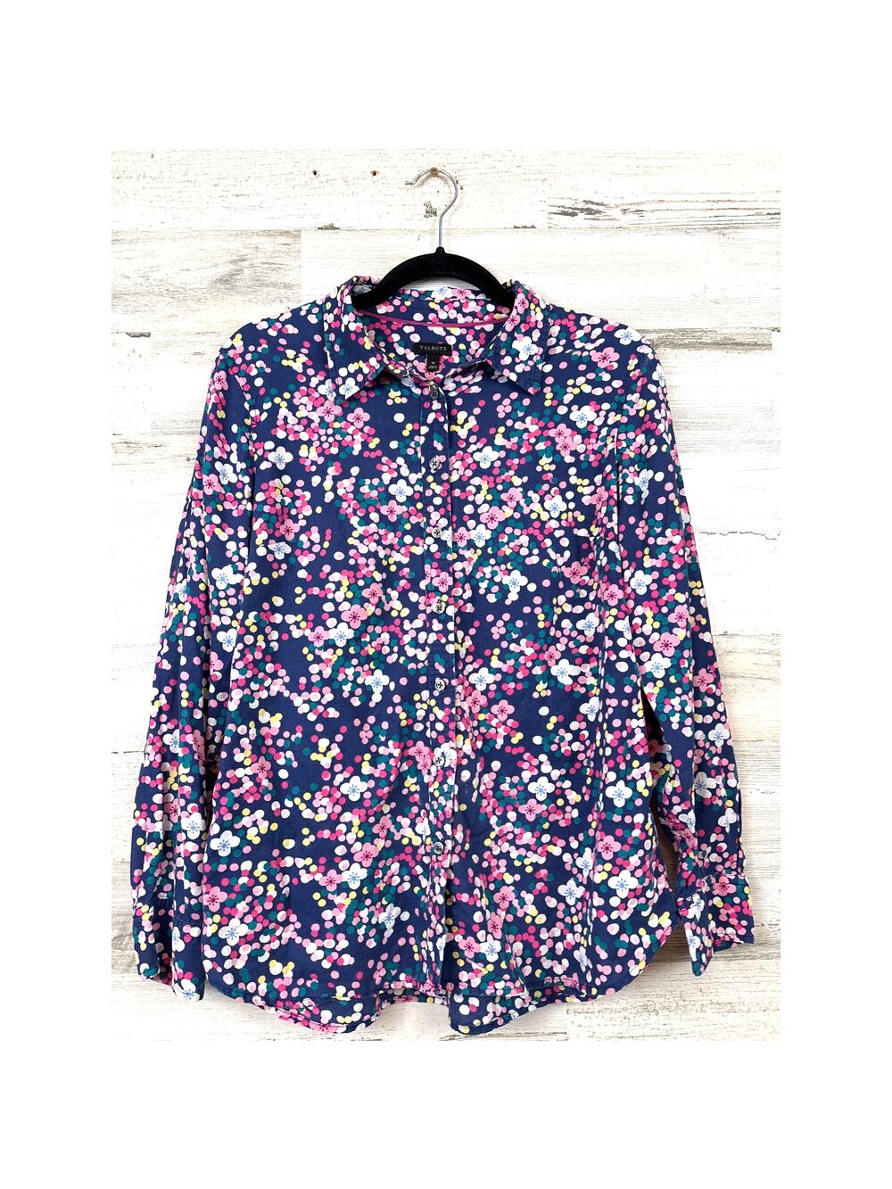 Talbots Womens M Multi Floral Dot Print Cotton Button Up Lightweight Shirt